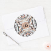 Girly Glam Rose Gold Silver & White Marmor Initial Runder Aufkleber (Umschlag)