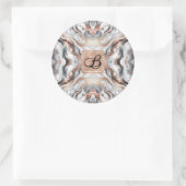 Girly Glam Rose Gold Silver & White Marmor Initial Runder Aufkleber (Tasche)