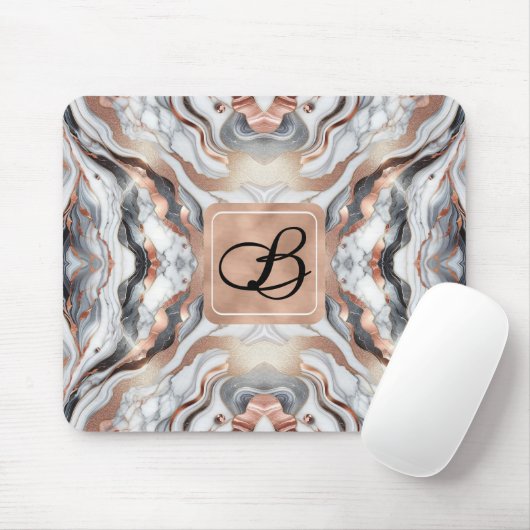 Girly Glam Rose Gold Silver & White Marmor Mousepad (Mit Mouse)