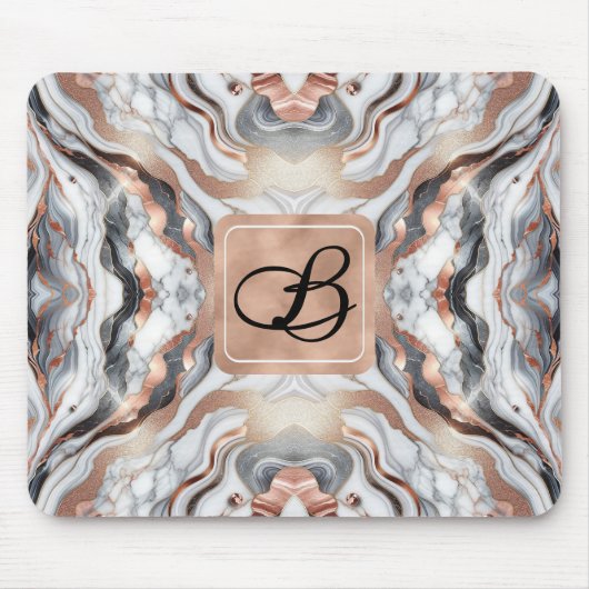 Girly Glam Rose Gold Silver & White Marmor Mousepad (Vorne)