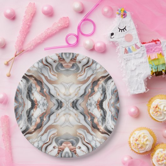 Girly Glam Rose Gold Silver & White Marmor Pappteller (Party)