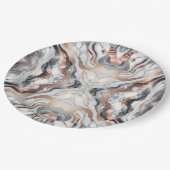 Girly Glam Rose Gold Silver & White Marmor Pappteller (Schrägansicht)