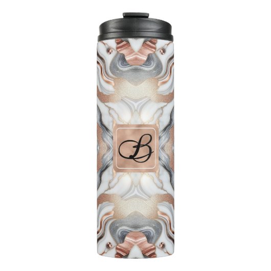 Girly Glam Rose Gold Silver & White Marmor Thermosbecher (Vorderseite)
