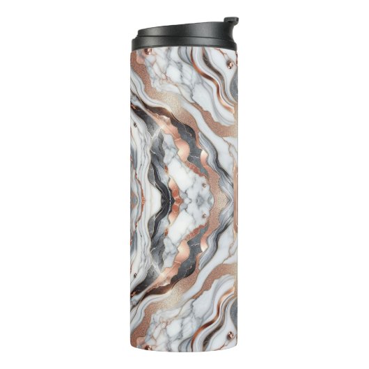 Girly Glam Rose Gold Silver & White Marmor Thermosbecher (Nach links gedreht)