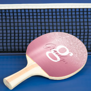 Girly Glam Rose Rosa Glitzer Monogram Script Name Tischtennis Schläger