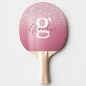 Girly Glam Rose Rosa Glitzer Monogram Script Name Tischtennis Schläger (Vorderseite)