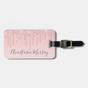 Girly Glam Rouge Pink Rosen Gold Glitter Tropfen N Gepäckanhänger