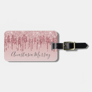 Girly Glam Rouge Rosa Roségold Glitter Tropfen Nam Gepäckanhänger