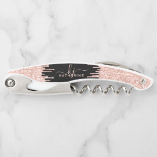 Girly Glam Schwarze Rose Gold Glitter Tropfen Mono Kellnermesser