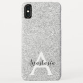 Girly Glam Silver Glitzer Glitzern Monogram Name Case-Mate iPhone Hülle (Rückseite)