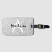 Girly Glam Silver Glitzer Glitzern Monogram Name Gepäckanhänger (Vorderseite (Horizontal))