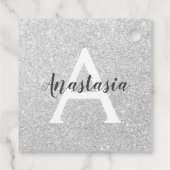 Girly Glam Silver Glitzer Glitzern Monogram Name Geschenkanhänger (Rückseite)