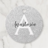 Girly Glam Silver Glitzer Glitzern Monogram Name Geschenkanhänger (Vorderseite)