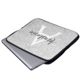 Girly Glam Silver Glitzer Glitzern Monogram Name Laptopschutzhülle (Vorne Knopf)