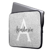 Girly Glam Silver Glitzer Glitzern Monogram Name Laptopschutzhülle (Vorderseite Links)