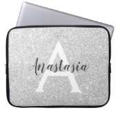 Girly Glam Silver Glitzer Glitzern Monogram Name Laptopschutzhülle (Vorderseite)