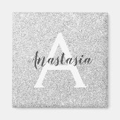 Girly Glam Silver Glitzer Glitzern Monogram Name Magnet (Vorne)