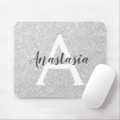 Girly Glam Silver Glitzer Glitzern Monogram Name Mousepad (Mit Mouse)