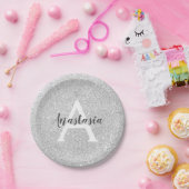 Girly Glam Silver Glitzer Glitzern Monogram Name Pappteller (Party)