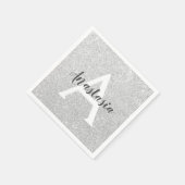 Girly Glam Silver Glitzer Glitzern Monogram Name Serviette (Ecke)