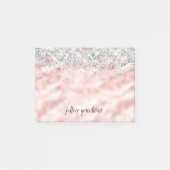 Girly Glam Silver Pink Herz Personalisiert Post-it Klebezettel (Vorderseite)