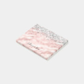 Girly Glam Silver Pink Herz Personalisiert Post-it Klebezettel (angewinkelt)