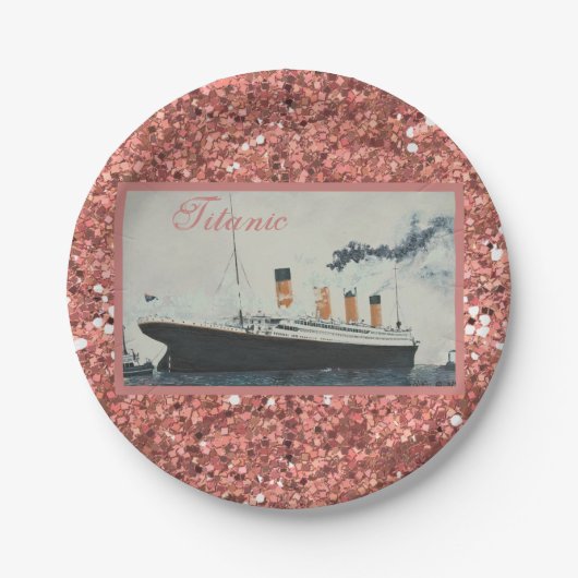 Girly Glam Titanic Rose Gold Glitzer Pappteller (Vorderseite)
