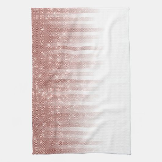 Girly Glamour Rose Gold Glitzer Streifen glänzend Geschirrtuch (Vertikal)