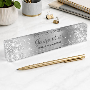 Girly Glänzendes Silber-Faux-Folie Namensplakette