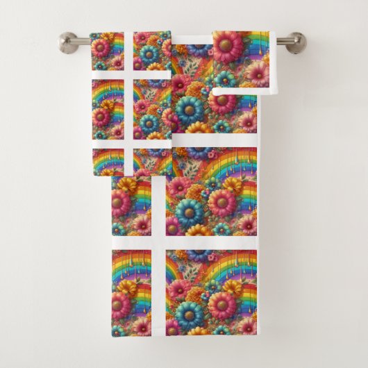 Girly Glitter Drips Floral Pattern Towel Set (Insitu)