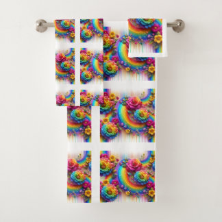 Girly Glitter Drips Floral Pattern Towel Set