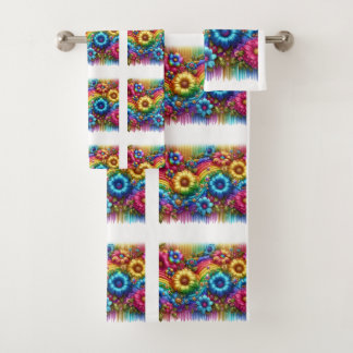 Girly Glitter Drips Floral Pattern Towel Set