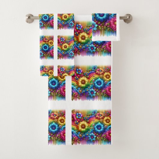Girly Glitter Drips Floral Pattern Towel Set (Insitu)