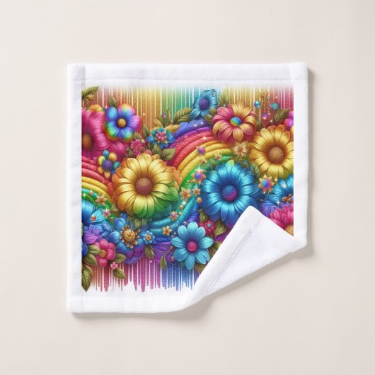 Girly Glitter Drips Floral Pattern Towel Set (Waschlappen)