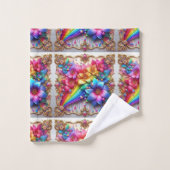 Girly Glitter Rainbow Flowers Towel Set (Waschlappen)