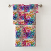 Girly Glitter Rainbow Flowers Towel Set (Insitu)