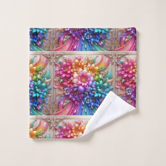 Girly Glitter Rainbow Flowers Towel Set (Waschlappen)