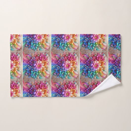 Girly Glitter Rainbow Flowers Towel Set (Handtuch)