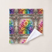 Girly Glitter Rainbow Flowers Towel Set (Waschlappen)