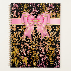 Girly Glitter Rosa Schwarze Schleife Planer