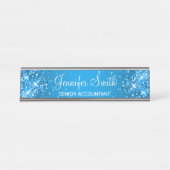 Girly Glittery Azure Gradient Schreibtischnamensplakette (Vorderseite )