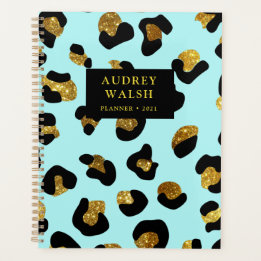Girly Glittery Gold Aqua Leopard Print Luxus Planer