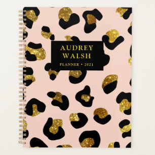 Girly Glittery Gold Blush Pink Leopard Luxus Planer