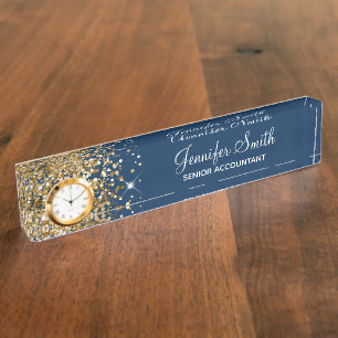 Girly Glittery Gold Glam Navy Blue Namensplakette