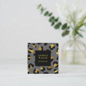 Girly Glittery Gold Gray Leopard Print Luxury Quadratische Visitenkarte (Stehend Vorderseite)