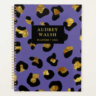Girly Glittery Gold Lila Leopard Print Luxus Planer