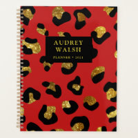 Girly Glittery Gold Red Leopard Print Luxus
