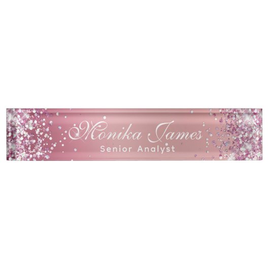 Girly Glittery Holographic Imitats Rose Gold Custo Namensplakette (Vorderseite)