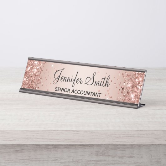Girly Glittery Imitate Rose Gold Gradient Schreibtischnamensplakette (Vorderseite )