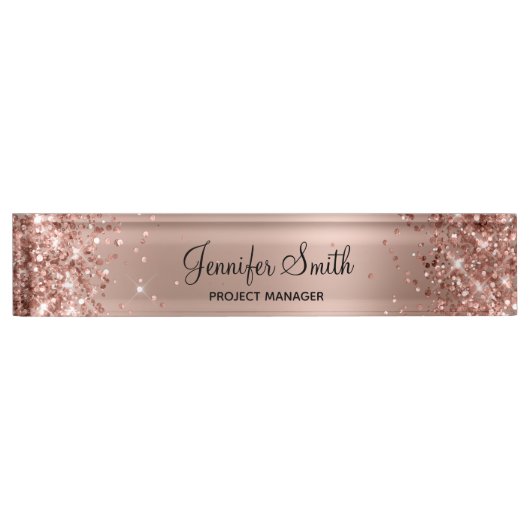 Girly Glittery Rose Glam Gradient Namensplakette (Vorderseite)